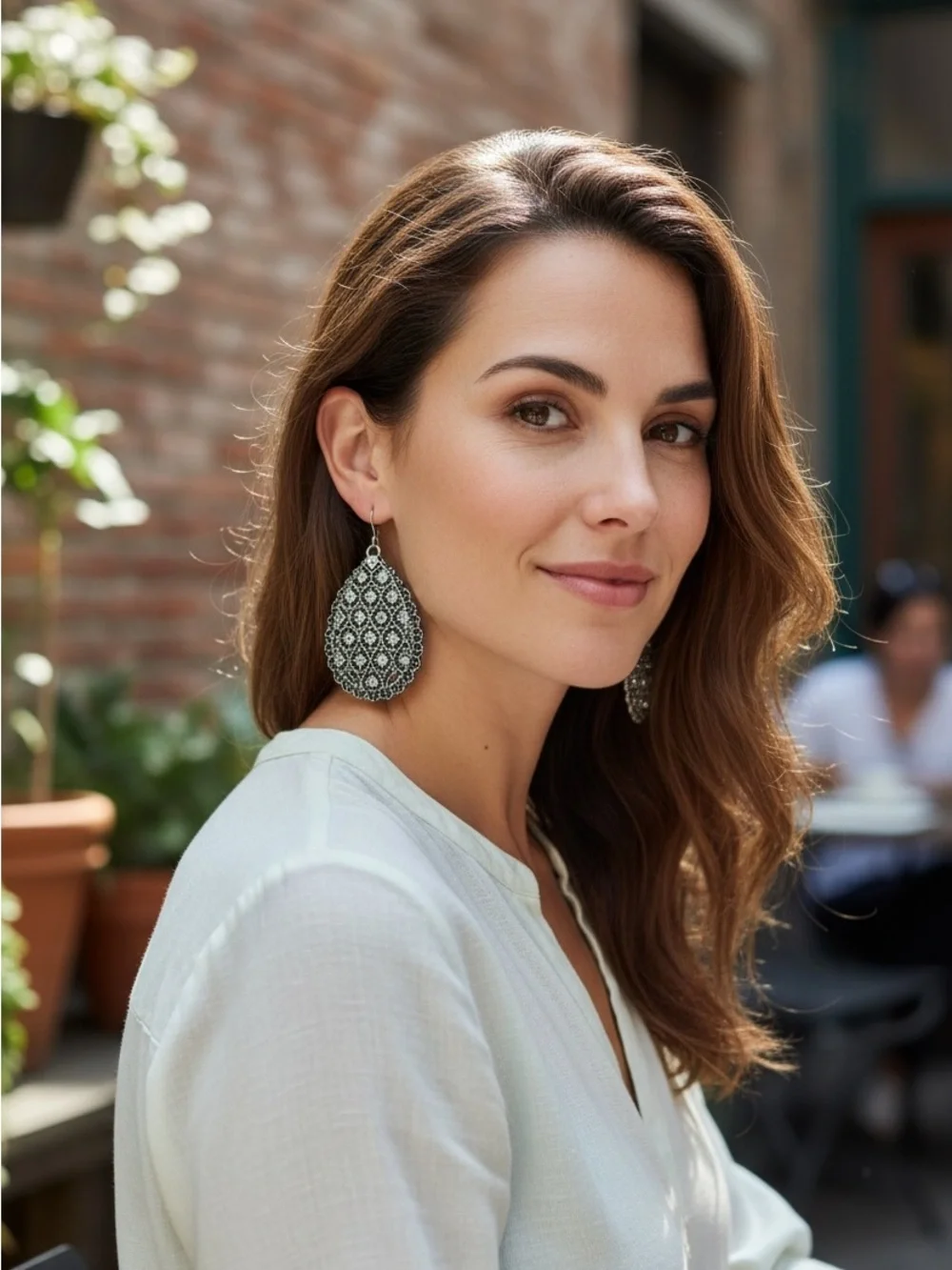 Premier Designs Silver Filigree Teardrop Dangle Earrings CZ